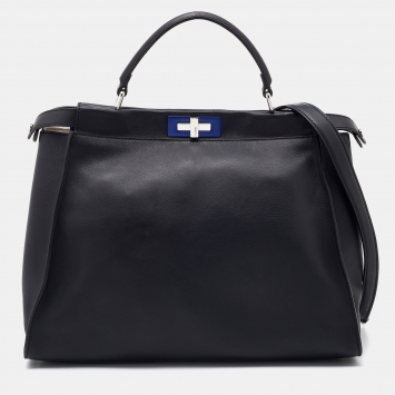 Pre Owned Fendi Black Leather Large Peekaboo Top Handle Bag