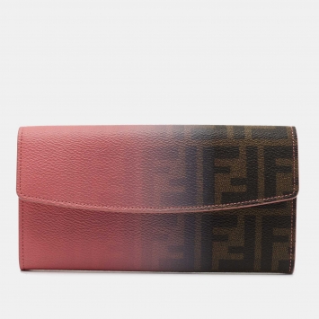 Pre Owned Fendi Pink Ombre Zucca Coated Canvas Continental Wallet