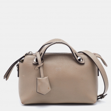 Pre Owned Fendi Grey Leather Mini By The Way Shoulder Bag