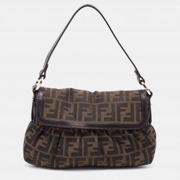 Pre Owned Fendi Brown Zucca Canvas and Leather Chef Flap Shoulder Bag