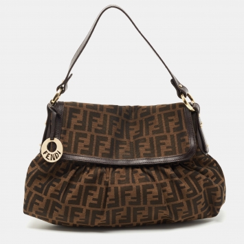 Pre Owned Fendi Tobacco Zucca Canvas and Leather Borsa Chef Shoulder Bag