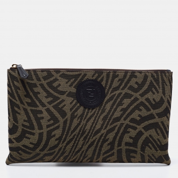 مملوكة مسبقًا Fendi Tobacco Zucca Canvas Zip Pouch