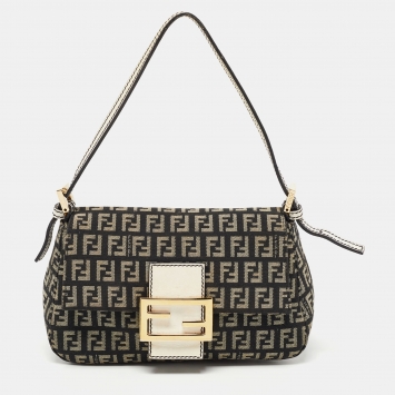 مملوكة مسبقًا Fendi Dark Blue/White Zucchino Canvas Mini Mama Baguette Bag