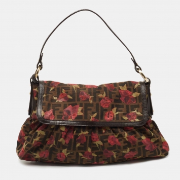 مملوكة مسبقًا Fendi Brown Zucca Floral Print Canvas and Leather Chef Shoulder Bag