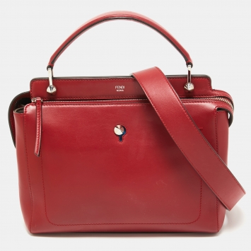 Pre Owned Fendi Red Leather Dotcom Top Handle Bag