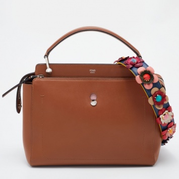 Pre Owned Fendi Brown Leather Dotcom Top Handle Bag