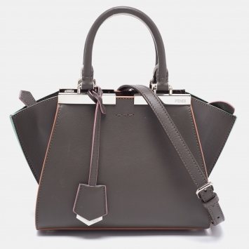 Pre Owned  Fendi Dark Grey/Multicolor Trims Leather Mini 3Jours Tote