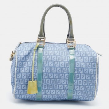 Pre Owned Fendi Multicolor Zucchino Coated Canvas and Patent Leather Forever Bauletto Boston Bag