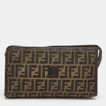 Pre Owned Fendi Dark Brown/Tobacco Zucca Canvas Vintage Cosmetic Pouch