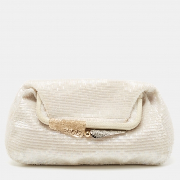 Pre Owned Fendi Off White Beads and Lizard Borderline Clutch