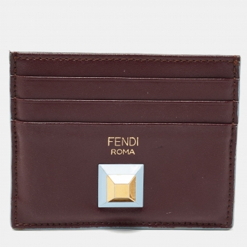 Pre Owned Fendi Multicolor Leather Rainbow Stud Card Holder
