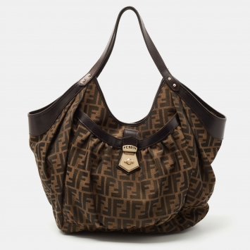 Pre Owned Fendi Tobacco Zucca Canvas and Leather Borsa Chef Tote
