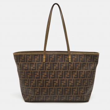 Pre Owned Fendi Brown Zucca Coated Canvas and Leather Roll Tote