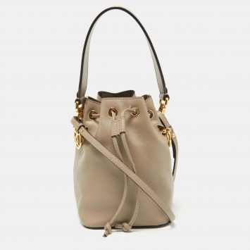 Pre Owned Fendi Beige Leather Mini Mon Tresor Drawstring Bucket Bag