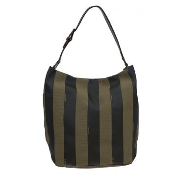 Pre Owned Fendi Tobacco Pequin Canvas Hobo