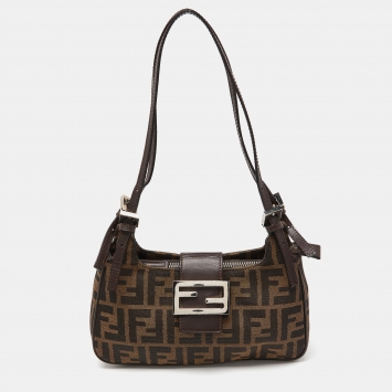 Pre Owned Fendi Tobacco Zucca Canvas and Leather Baguette Bag