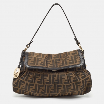 Pre Owned Fendi Black/Tobacco Zucca Canvas Small Chef Shoulder Bag