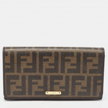 Pre Owned Fendi Tobacco Zucca Coated Canvas Continental Wallet