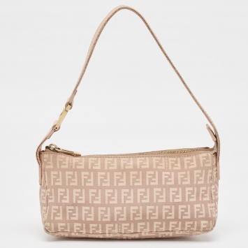 Pre Owned Fendi Beige Zucca Zucchino Canvas and Leather Pochette 