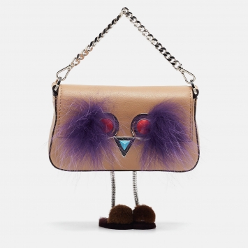 Pre Owned Fendi Beige Leather and Fox Micro Monster Feet Crossbody Bag