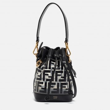 Pre Owned Fendi Black/Clear FF PVC and Leather Mini Mon Tresor Bucket Bag