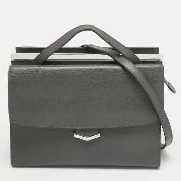 Pre Owned Fendi Grey Leather Small Demi Jour Top Handle Bag