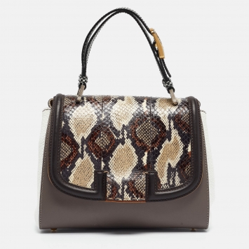 Pre Owned Fendi Multicolor Python and Leather Silvana Top Handle Bag