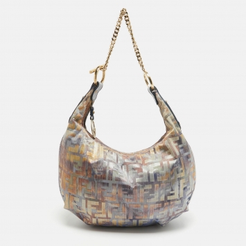 Pre Owned Fendi Multicolor Zucca Fabric and Leather Large Chef Chain Hobo