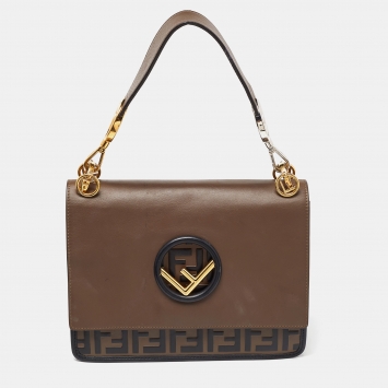 Pre Owned Fendi Brown/Black Leather Kan I F Logo Shoulder Bag