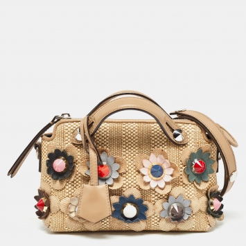 مملوكة مسبقًا Fendi Beige Raffia and Leather Mini Flowerland By The Way Shoulder Bag