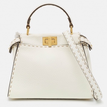 مملوكة مسبقًا Fendi White Selleria Leather Mini Peekaboo Top Handle Bag