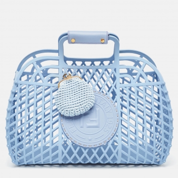 Pre Owned Fendi Light Blue Plastic Medium Basket Tote