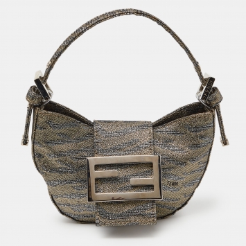 Pre Owned Fendi Metallic Lurex Fabric Croissant Bag