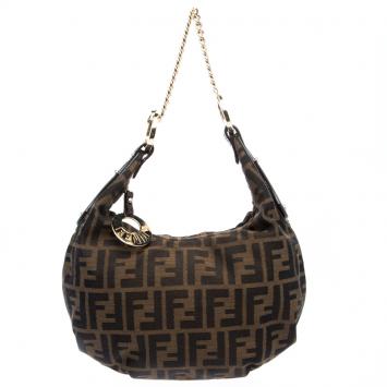 Pre Owned Fendi Tobacco Zucca Canvas Chef Chain Hobo