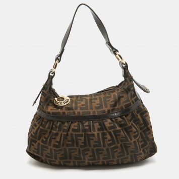 Pre Owned Fendi Tobacco Zucca Canvas and Leather Chef Hobo
