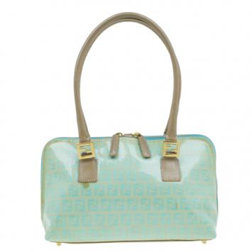 Pre Owned Fendi Light Blue Zucca Vinyl Bag