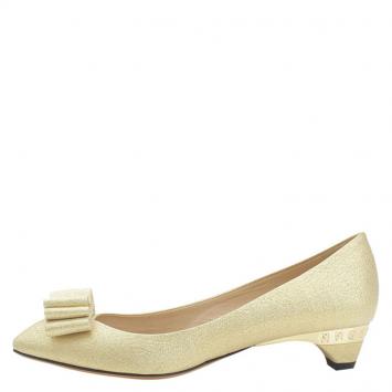 Pre Owned  Fendi Gold Lamé Bow Pumps Size 37