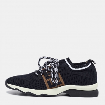 مملوكة مسبقًا Fendi Black Mesh FF Rockoko Low Top Sneakers Size 39