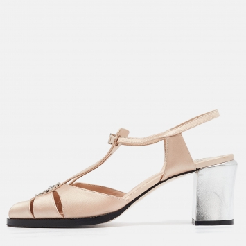 Pre Owned Fendi Pink Satin Crystal Embellished T-Bar Ankle Strap Sandals Size 41