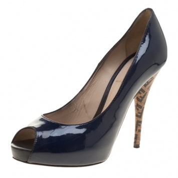 Pre Owned Fendi Blue Patent Leather Zucchino Heel Peep Toe Pumps Size 38