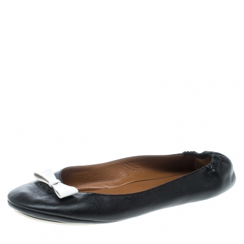 Pre Owned Fendi Black Leather Let's Dance Bow Ballet Flats Size 39