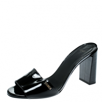 Pre Owned Fendi Black Patent Leather Slide Mules Size 37