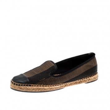 مملوكة مسبقًا Fendi Brown Peqiun Striped Canvas and Blue Leather Cap Toe Espadrilles Size 40