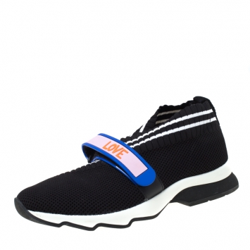 Pre Owned Fendi Black Knit Fabric Rockoko Sneakers Size 38
