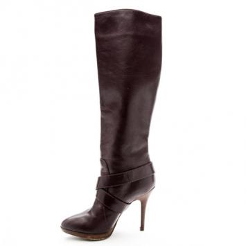 Pre Owned Fendi Purple Leather Buckle Knee Length Boots Size 37