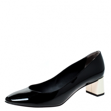 Pre Owned Fendi Black Patent Leather Block Heel Pumps Size 39