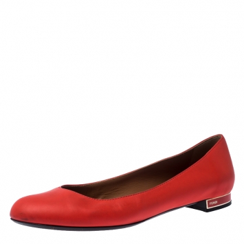 مملوكة مسبقًا Fendi Orange Leather Ballet Flats Size 38