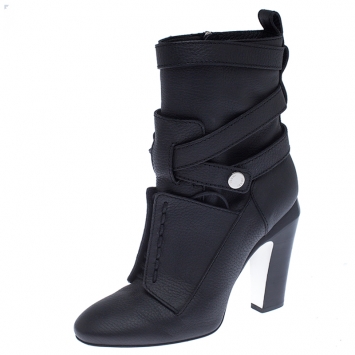 مملوكة مسبقًا Fendi Black Leather Diana Harness Ankle Boot Size 39