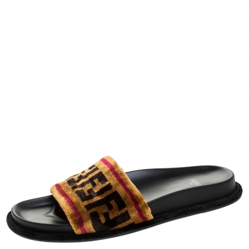 Pre Owned Fendi Brown FF Fur Slip On Slides Size 38