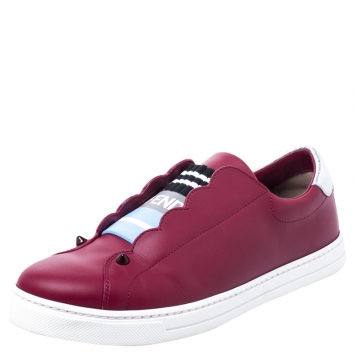 Pre Owned Fendi Red Leather Slip On Sneakers Size 38